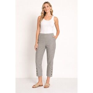 Linda Matthews Linen Blend Striped Ankle Pants Coastal Minimalist L Gray Taupe